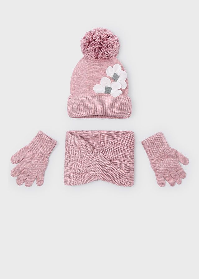 MAYORAL DUSKY PINK HAT, SCARF & GLOVES SET MAY10071