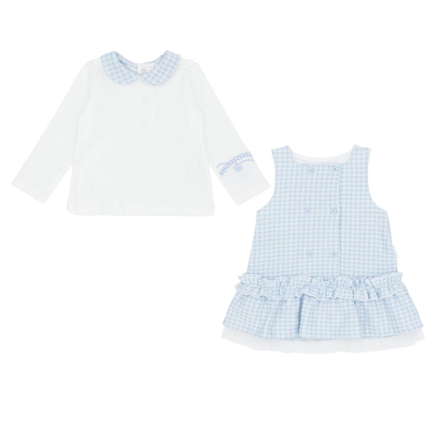 PASTELS & CO 'CECELIA' PALE BLUE GINGHAM, PINAFORE SET PAS311F PASTELS & CO 'CECELIA' PALE BLUE GINGHAM, PINAFORE SET PAS311F
