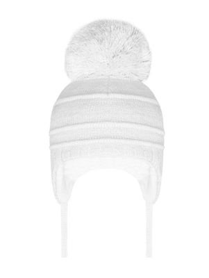 POM POM ENVY 'BUDDIE' WHITE BABY HAT PPEBUD