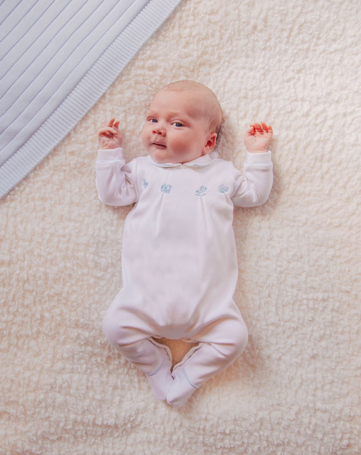 EMILE ET ROSE 'LENNY' TWIN PACK OF PALE BLUE AND WHITE  ALL IN ONES WITH PLEATS AND EMBROIDERY ER2645