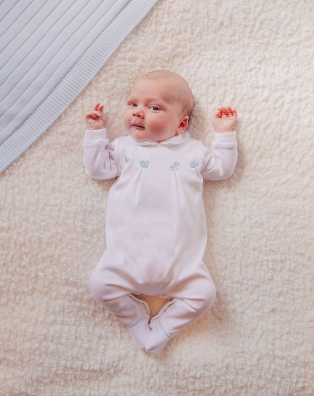 EMILE ET ROSE 'LENNY' TWIN PACK OF PALE BLUE AND WHITE  ALL IN ONES WITH PLEATS AND EMBROIDERY ER2645