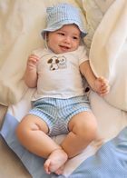 MAYORAL BLUE STRIPE SHORT SET & HAT MAY1276