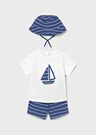 MAYORAL BLUE SAIL BOAT SHORT SET & HAT MAY1666