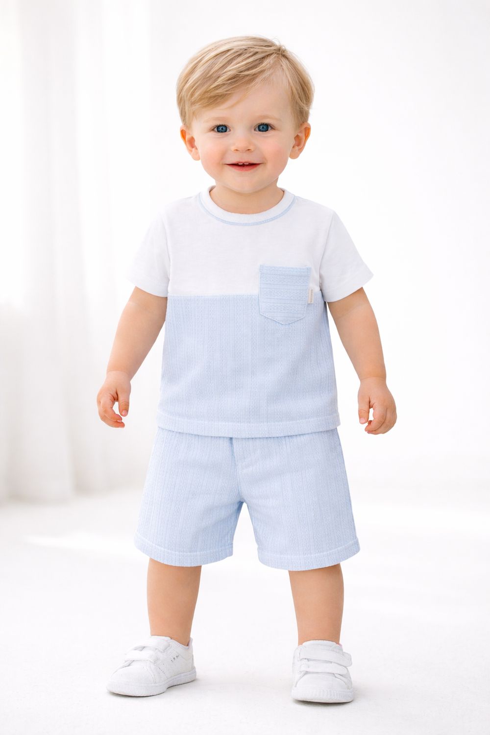 PASTELS & CO 'HENRY ' PALE BLUE & WHITE SHORT  SET PAS806C