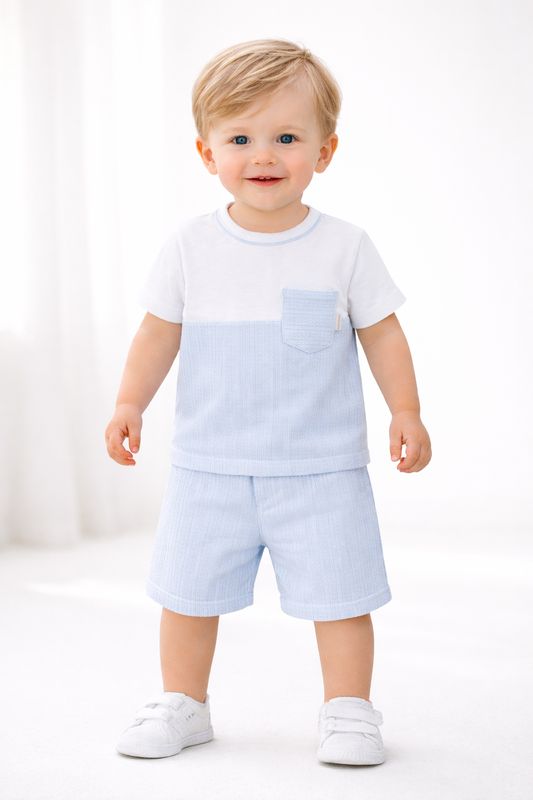 PASTELS & CO 'HENRY ' PALE BLUE & WHITE SHORT  SET PAS806C