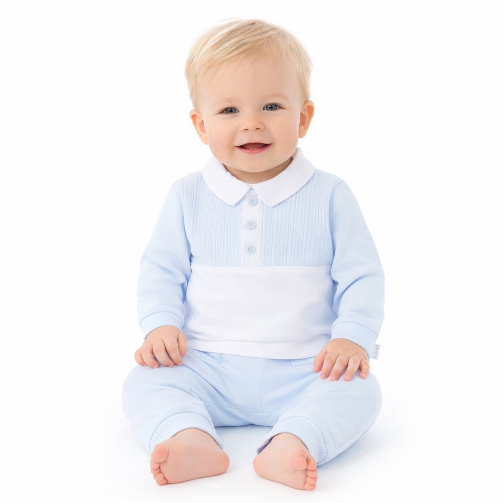 PASTELS & CO 'HAL' PALE BLUE & WHITE TROUSER SET PAS806G