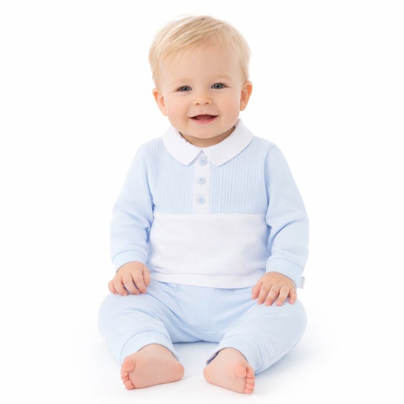 PASTELS & CO 'HAL' PALE BLUE & WHITE TROUSER SET PAS806G