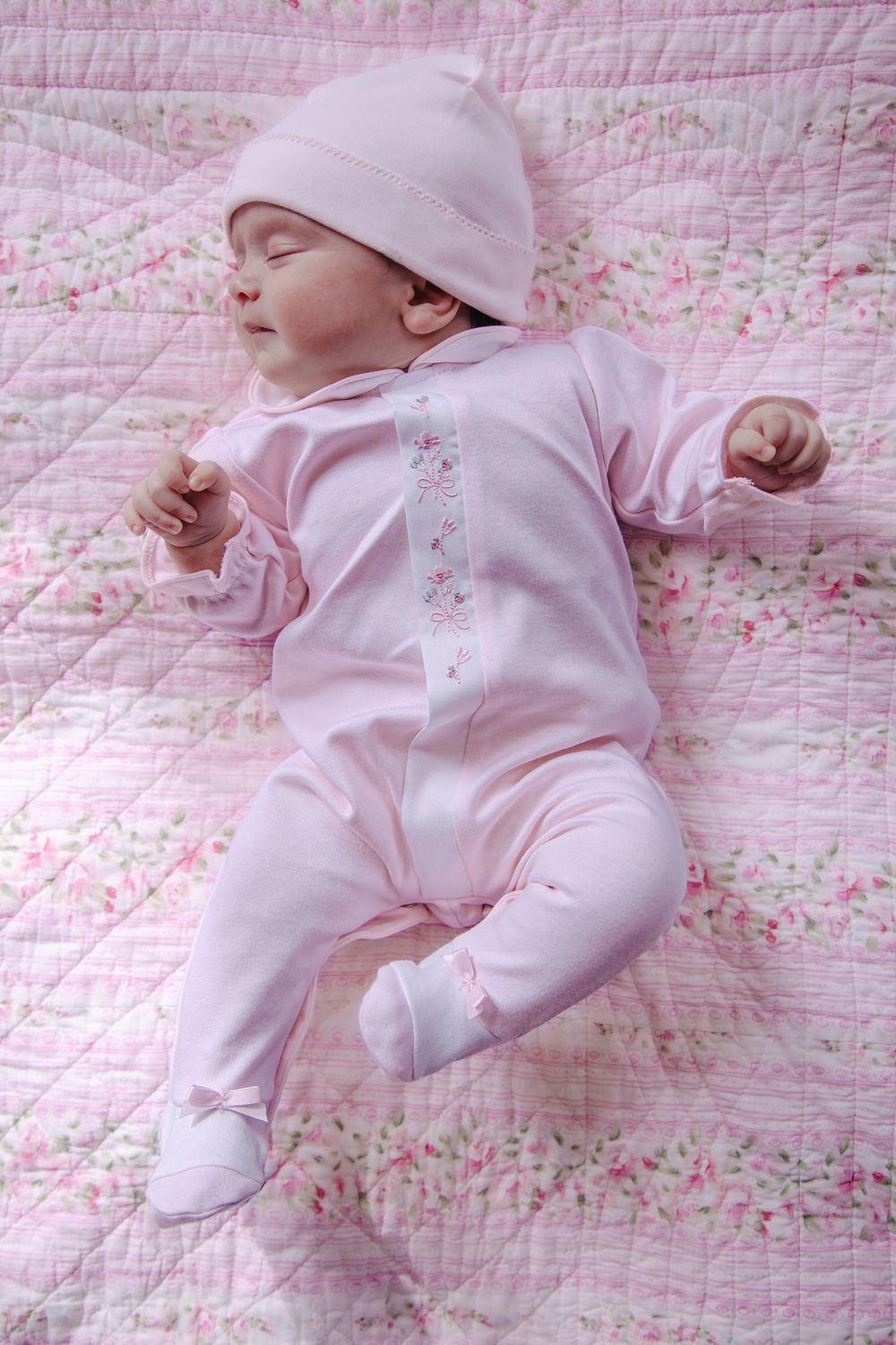 EMILE ET ROSE 'LORETTA' PALE PINK  ALL IN ONE & HAT  WITH EMBROIDERY ER2648