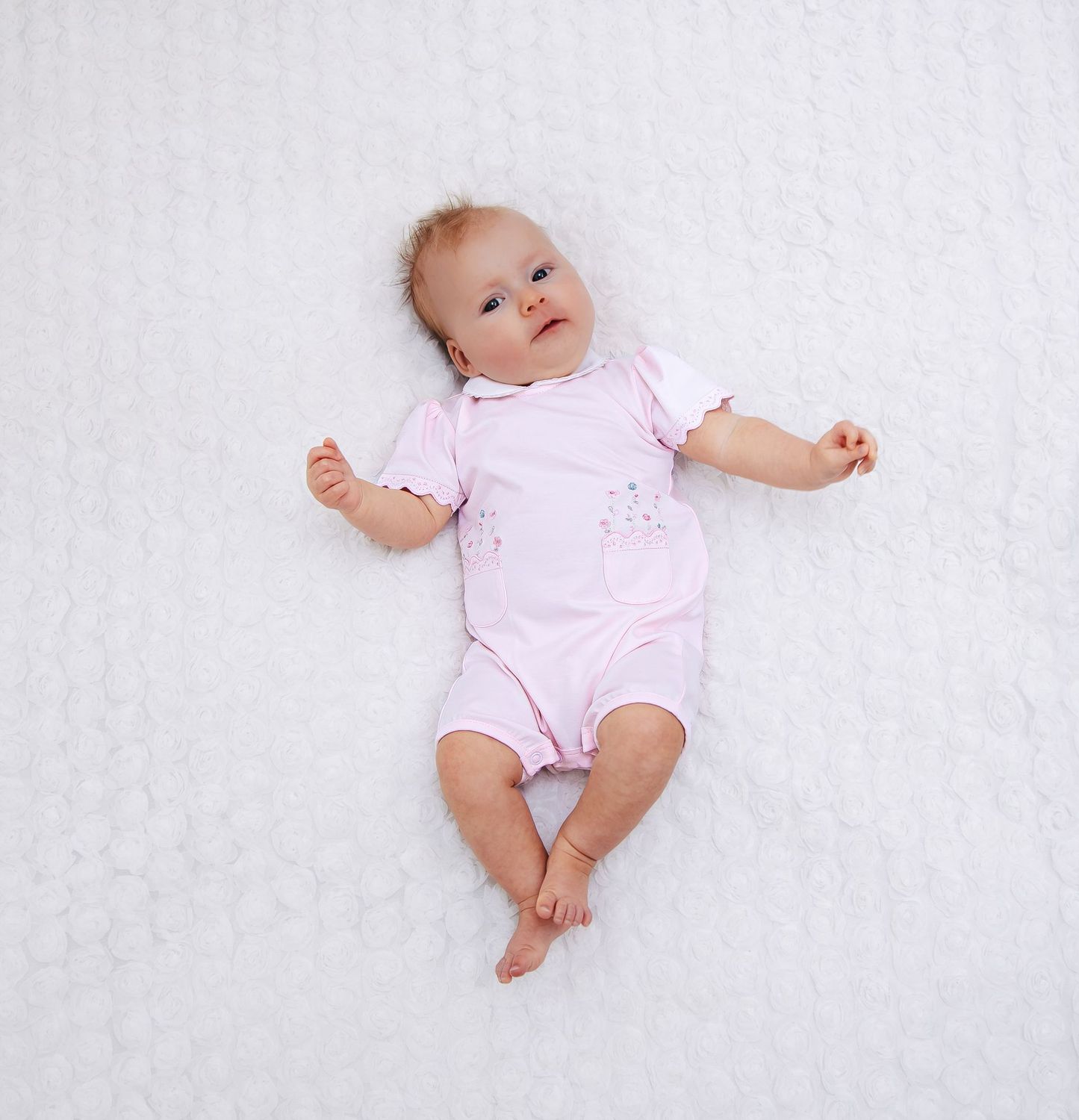 EMILE ET ROSE 'LOUISE' PALE PINK ROMPER  WITH EMBROIDERY ER7355