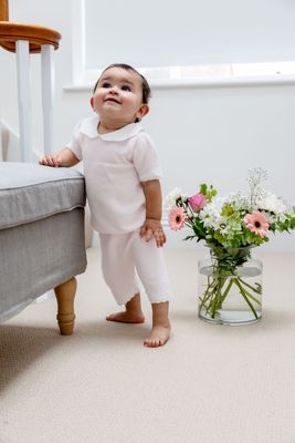 EMILE ET ROSE 'LAURA' PALE PINK TWO PIECE FINE KNIT SHORT SET ER5402