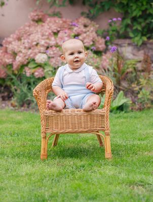 EMILE ET ROSE 'LOWE' PALE BLUE FINE KNIT SHORT ROMPER ER7352PB