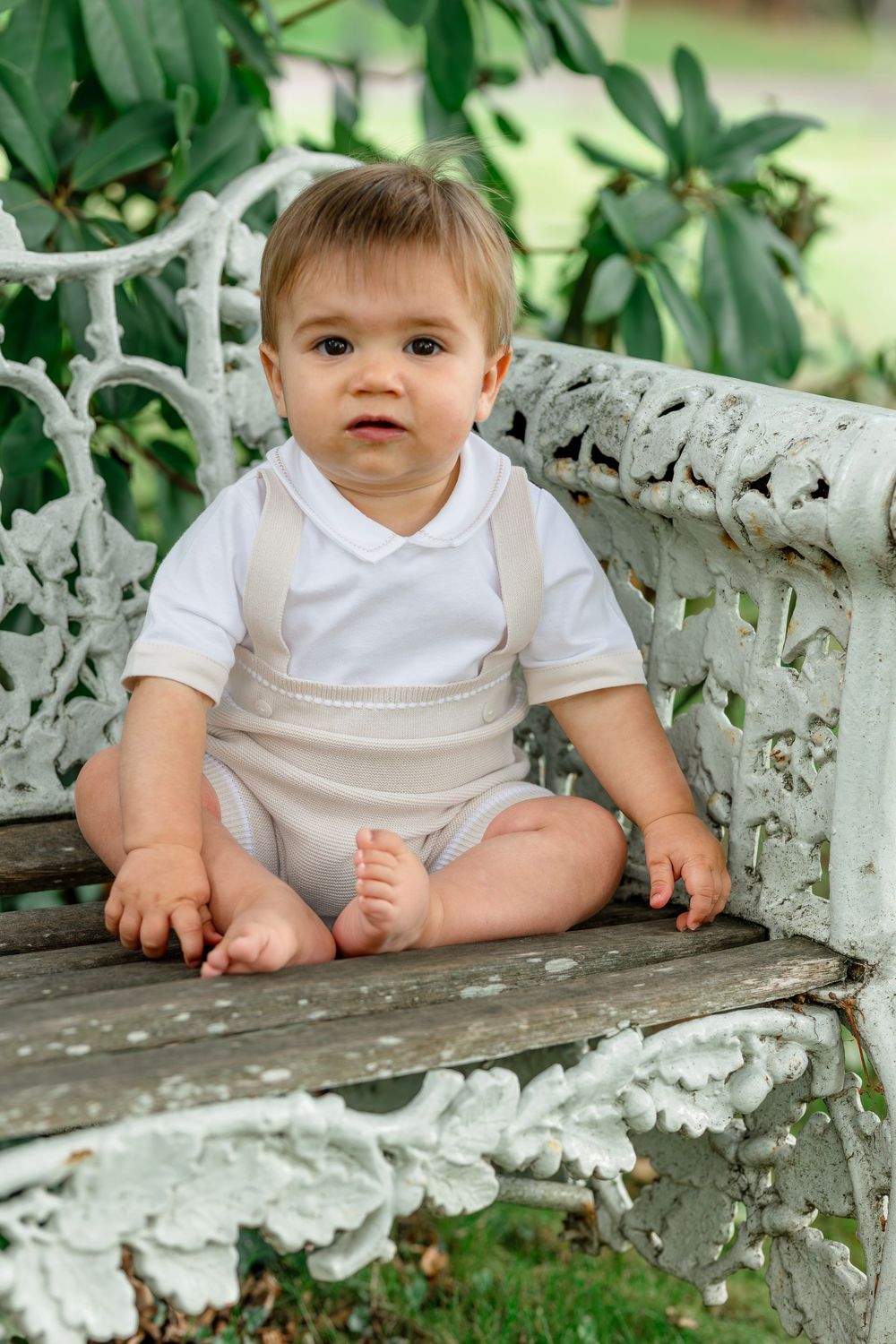 EMILE ET ROSE 'LOWE' PALE BEIGE FINE KNIT SHORT ROMPER ER7352NAT