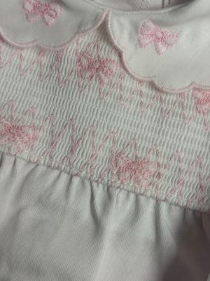 DEOLINDA 'LOLLIPOP' WHITE WITH PINK SMOCKING ALL-IN-ONE DEO6112