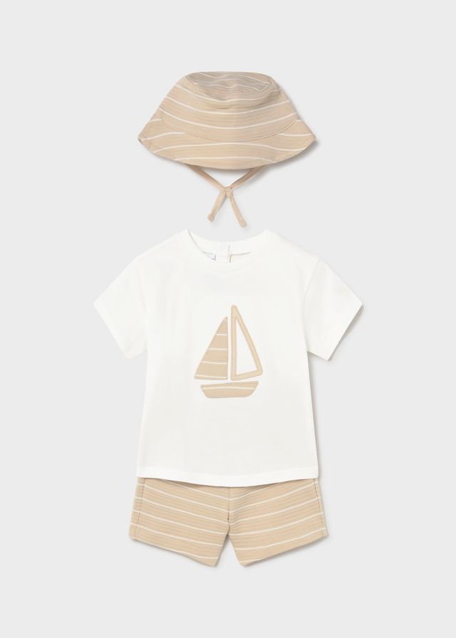 MAYORAL BEIGE SAIL BOAT SHORT SET & HAT MAY1666B