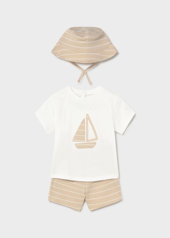 MAYORAL BEIGE SAIL BOAT SHORT SET & HAT MAY1666B