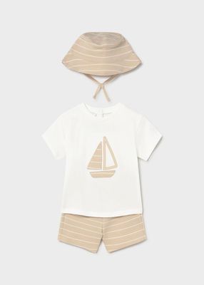 MAYORAL BEIGE SAIL BOAT SHORT SET & HAT MAY1666B