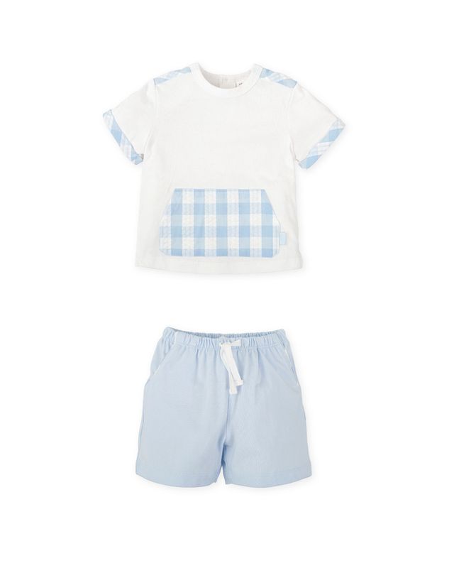 TUTTO PICCOLO SKY BLUE GINGHAM SHORT SET TP2703