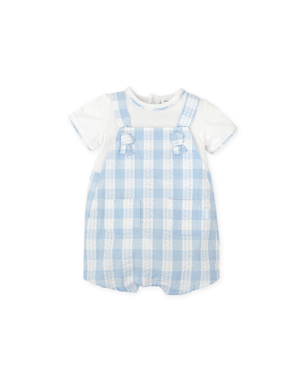 TUTTO PICCOLO SKY BLUE GINGHAM SHORT ROMPER TP2424