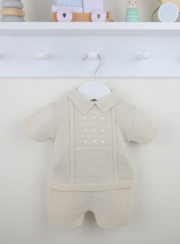 PEX 'THOMAS' BEIGE FINE KNIT SHORT SET PEX950B