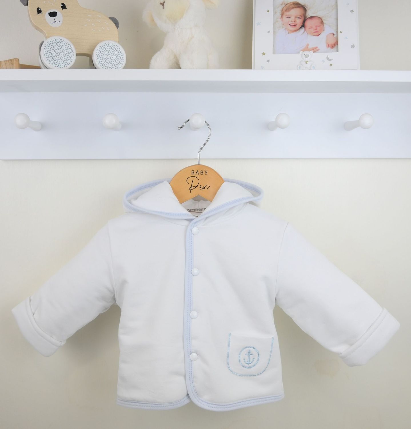 PEX 'SAILOR' SOFT WHITE HOODED JACKET WITH BLUE TRIM PEX00828W