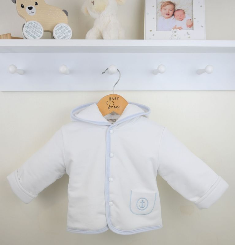 PEX 'SAILOR' SOFT WHITE HOODED JACKET WITH BLUE TRIM PEX00828W