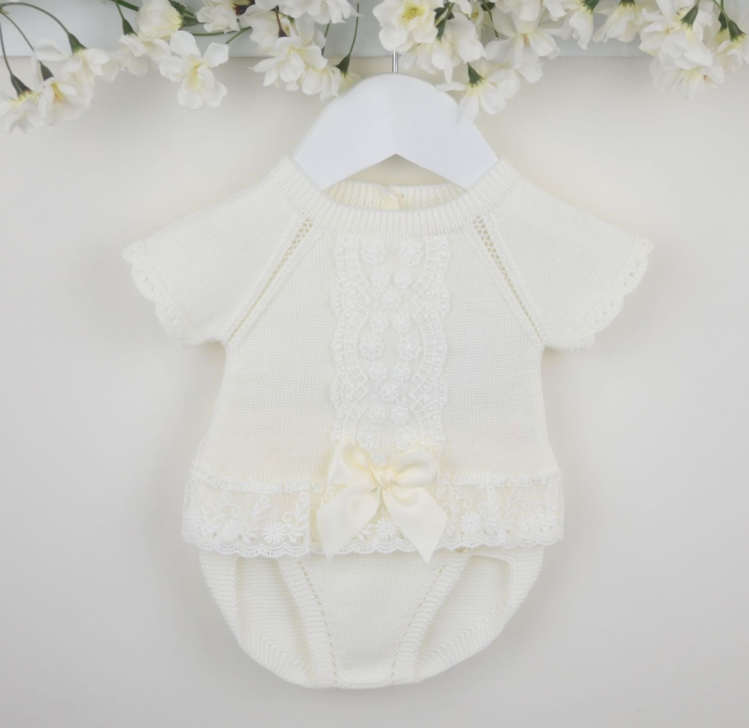 PEX 'LARA' IVORY KNIT AND LACE TWO PIECE PANT SUIT PEX09360I