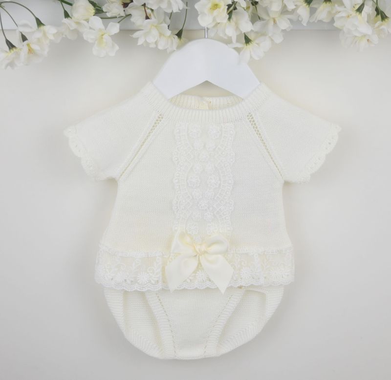 PEX 'LARA' IVORY KNIT AND LACE TWO PIECE PANT SUIT PEX09360I