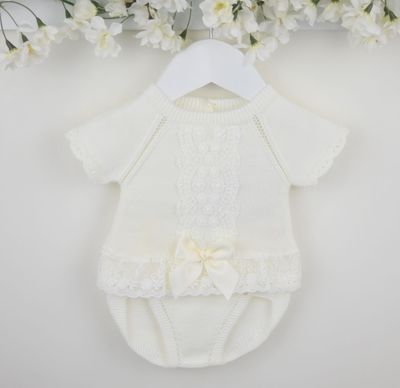 PEX 'LARA' IVORY KNIT AND LACE TWO PIECE PANT SUIT PEX09360I