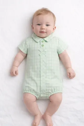 PASTELS & CO 'RONALD' MINT GREEN AND WHITE GINGHAM SHORT ROMPER PAS807C