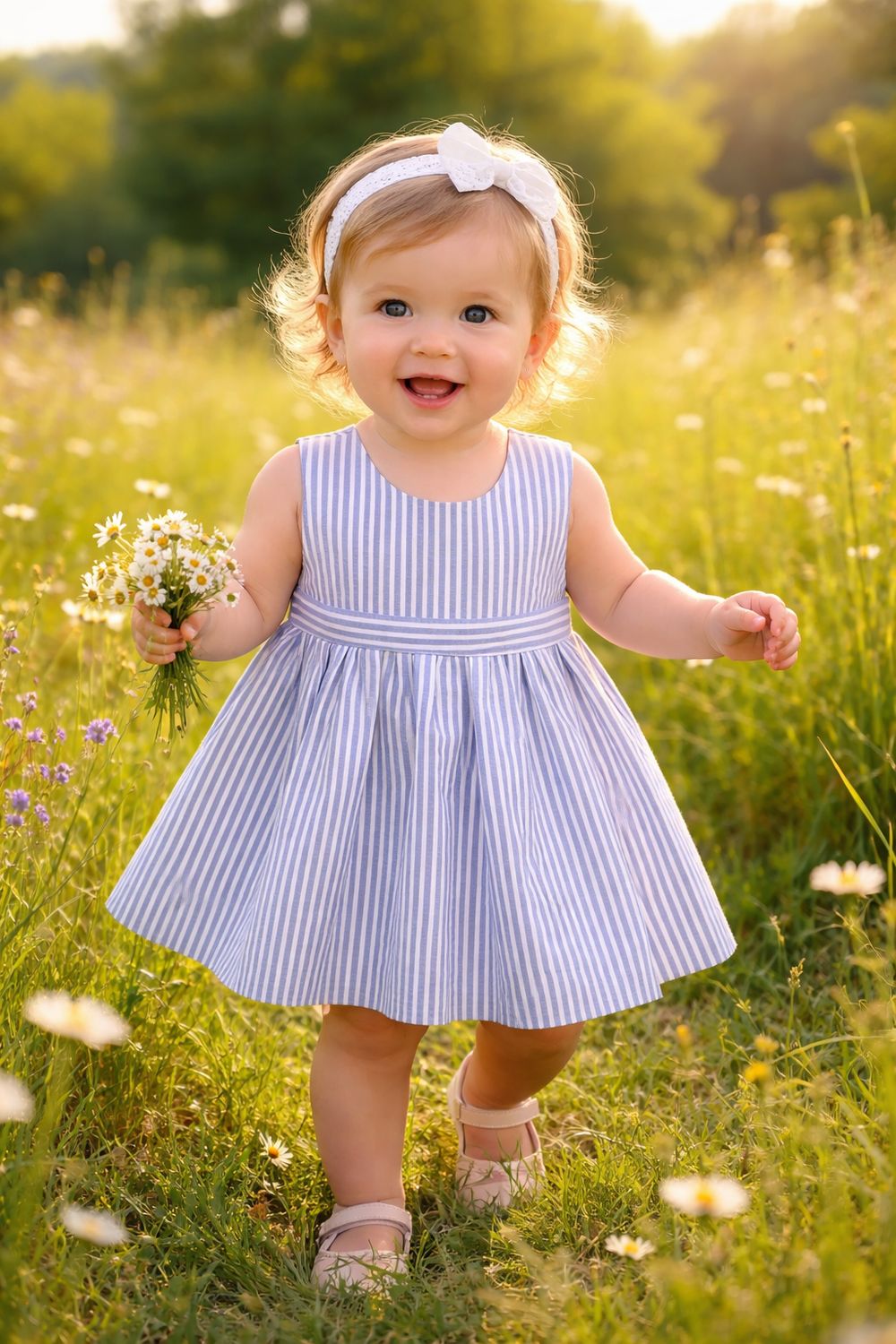 SARDON BLUE & WHITE STRIPE DRESS WITH BACK BOW SAR6AB64