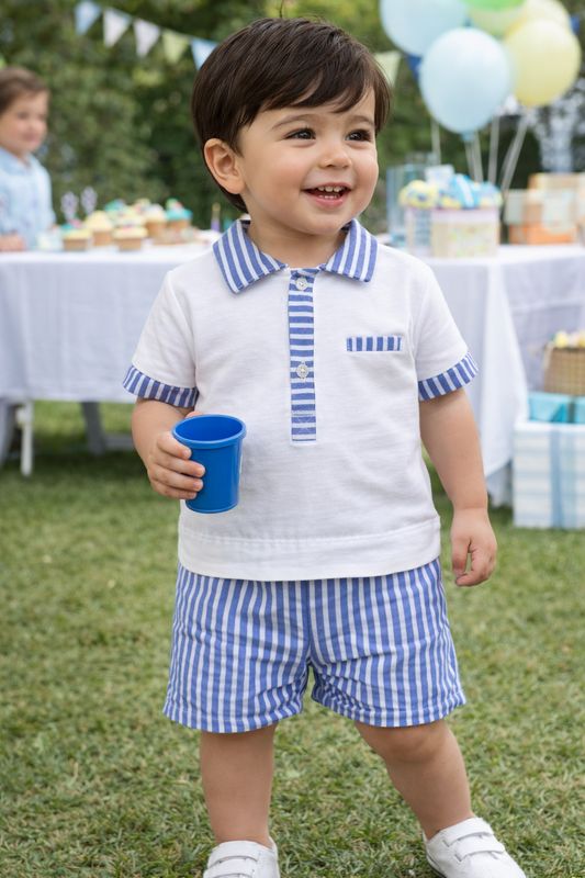 SARDON BLUE & WHITE STRIPE SMART SHORT SET SAR26CB504