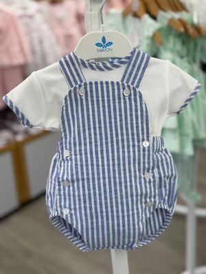 SARDON BLUE & WHITE STRIPE SHORT DUNGAREE SET SAR26CB507