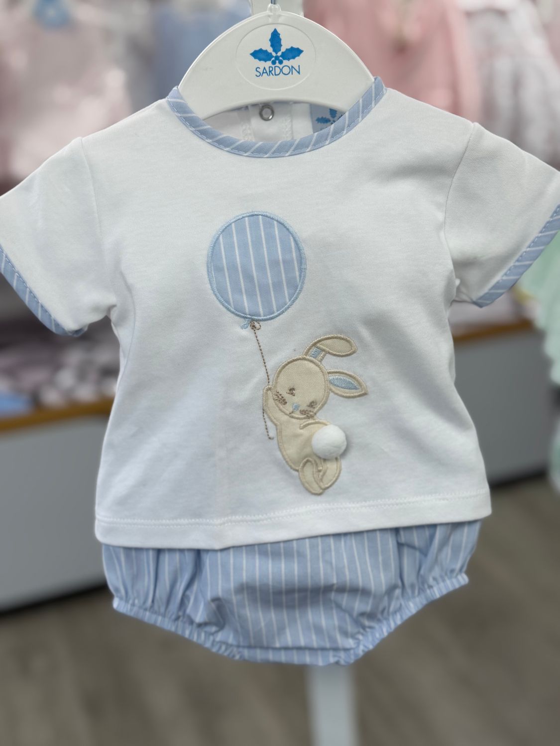 SARDON PALE BLUE & WHITE STRIPE SHORT ROMPER SET SAR26CB539