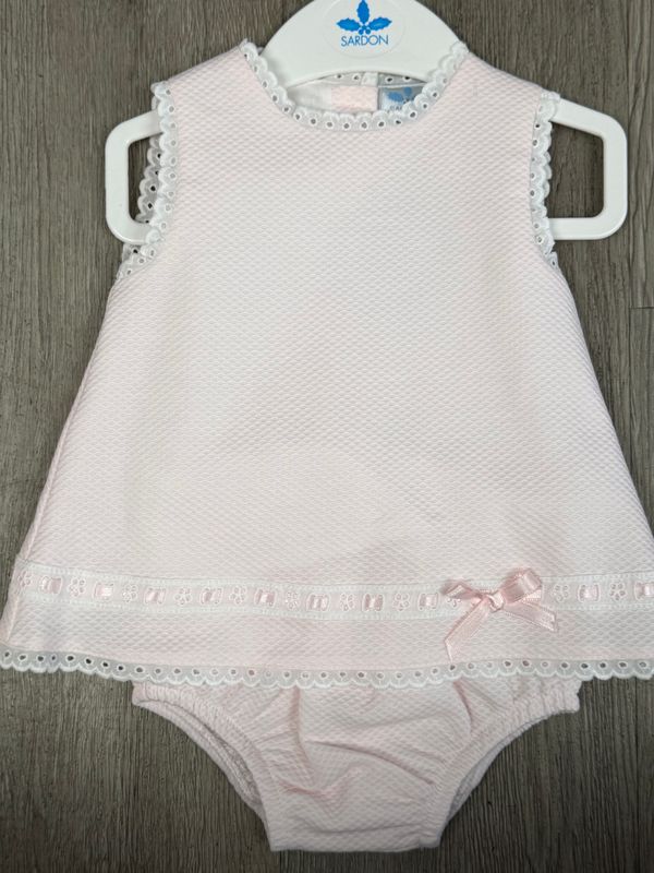 SARDON PINK A-LINE DRESS & PANT WITH RIBBON & LACE DETAIL SAR26AB67