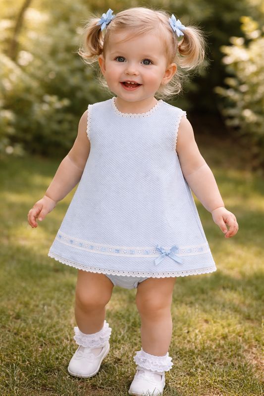 SARDON PALE BLUE A-LINE DRESS & PANT WITH RIBBON & LACE DETAIL SAR26AB67B