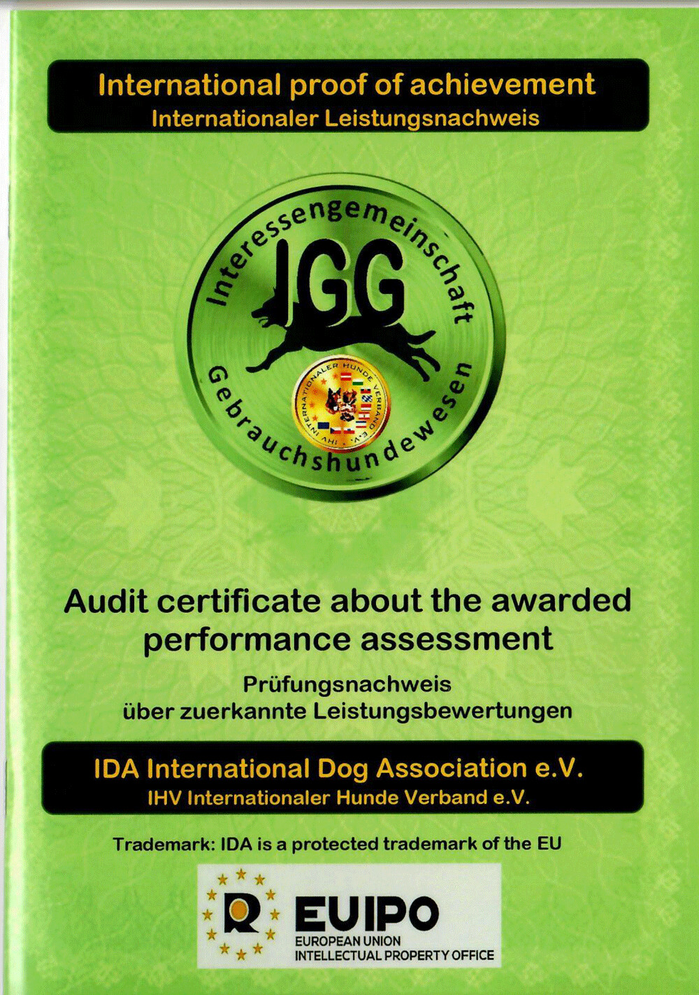 Leistungsnachweis der IDA International Dog Association für Ihren Hund 28 Seiten IDA