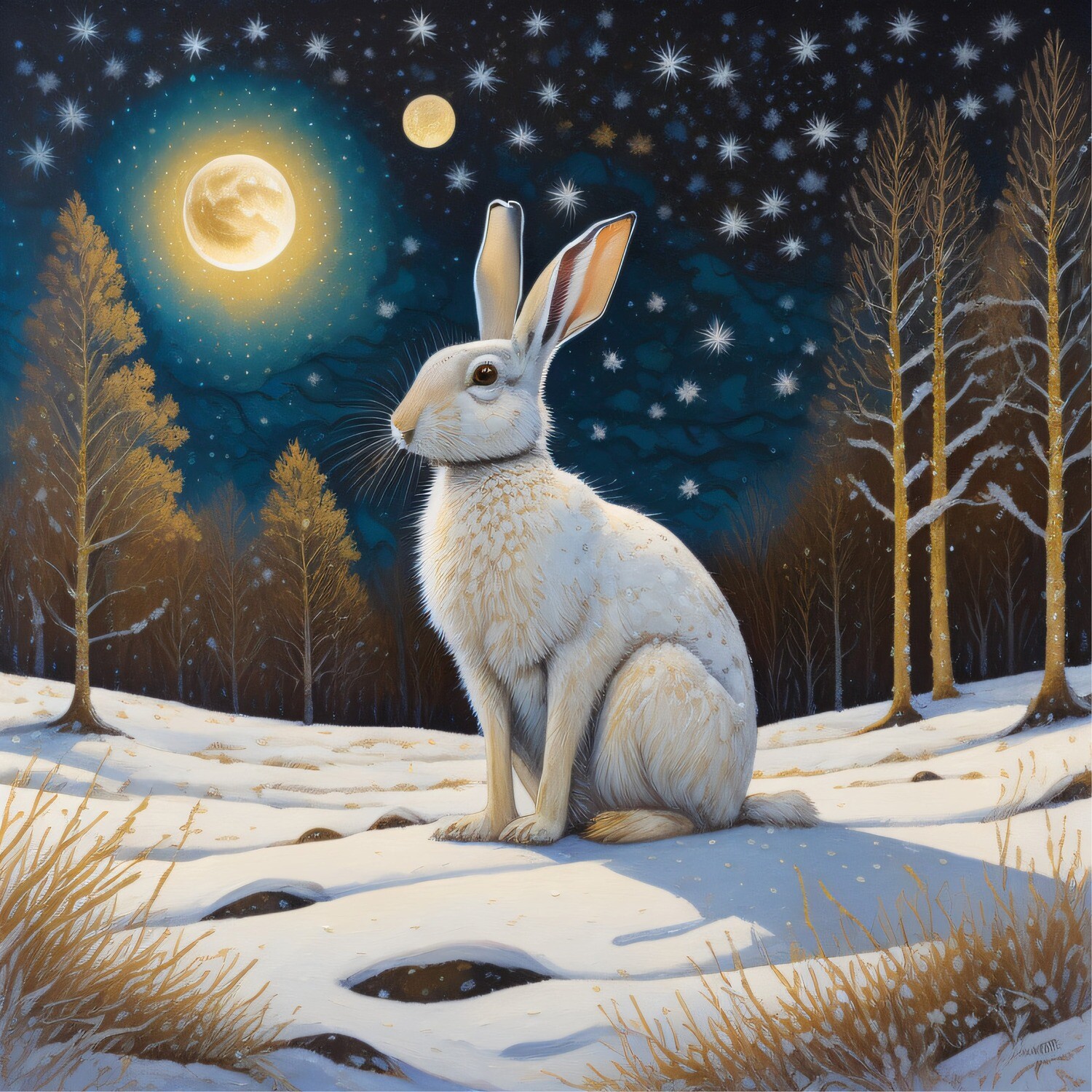 Snow Hare at Night