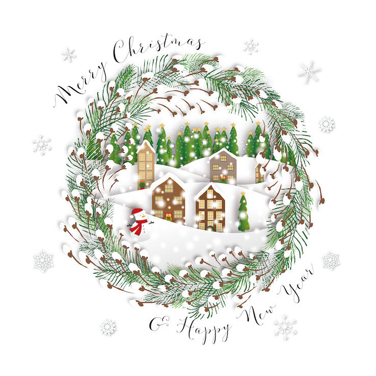 Merry Christmas Winter Scene &amp; Snowman