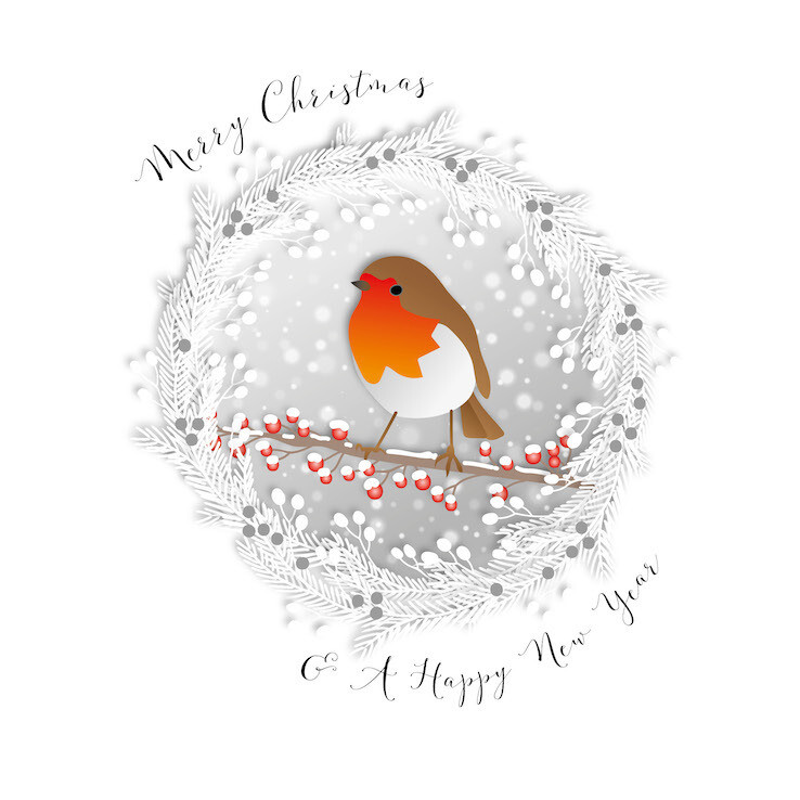 Merry Christmas Wreath Robin