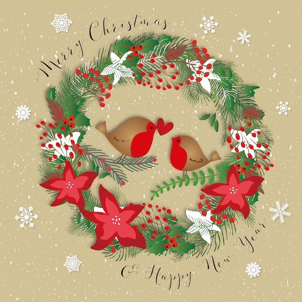 Merry Christmas Two Robins &amp; Heart