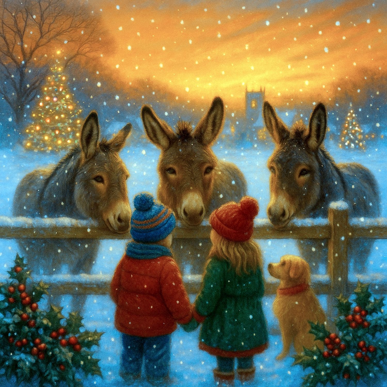 Donkeys Christmas Sunset