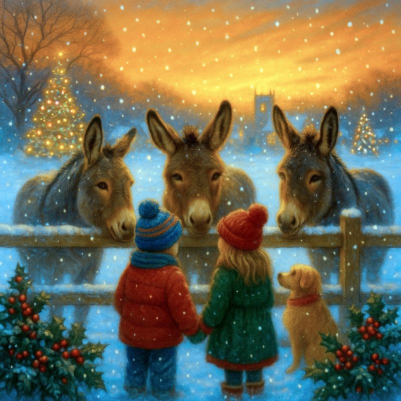 Donkeys Christmas Sunset