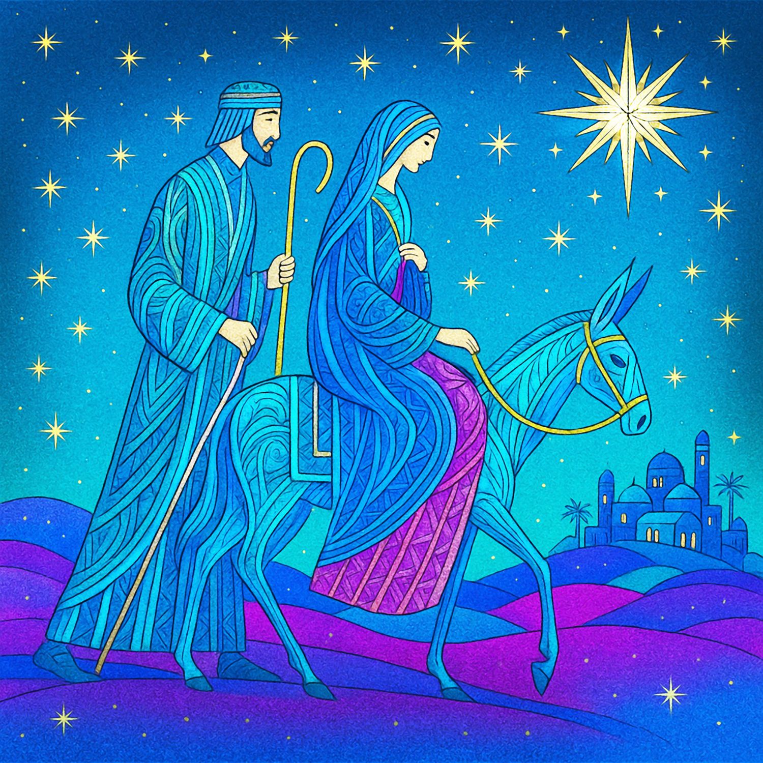 Turquoise Mary and Joseph