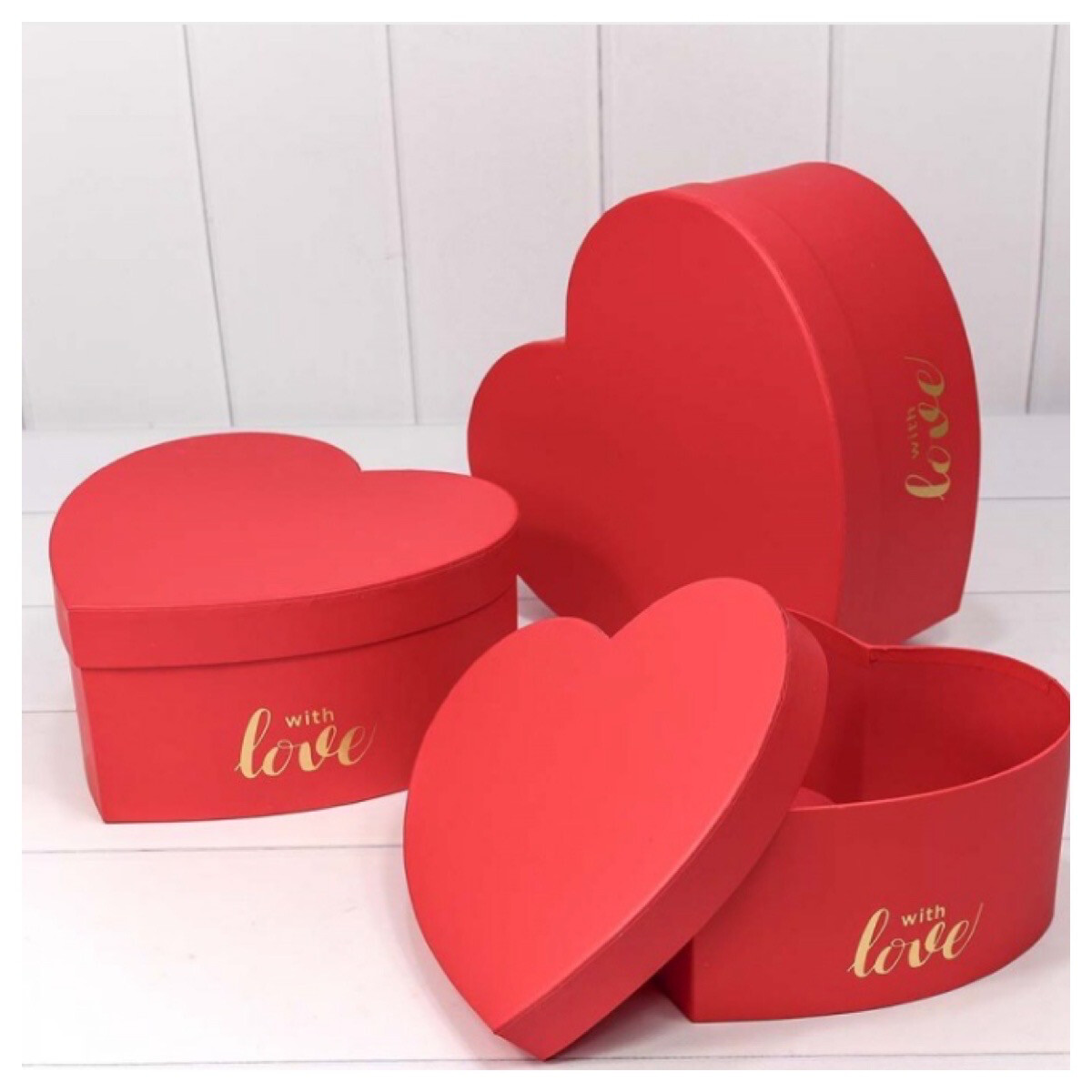 Набор из 3-х коробок «СЕРДЦЕ с надписью Love», цвет- красный
