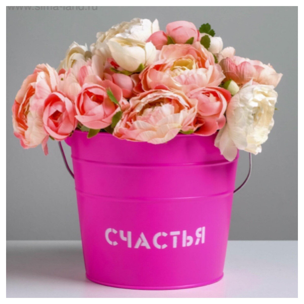 Подарочное кашпо, ведро «Счастье», металлической, ярко-розовое, 15,5х18 см