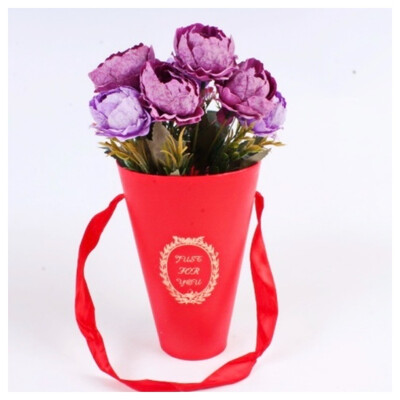 Коробка-ваза конус для цветов, 13х20 см - КРАСНЫЙ