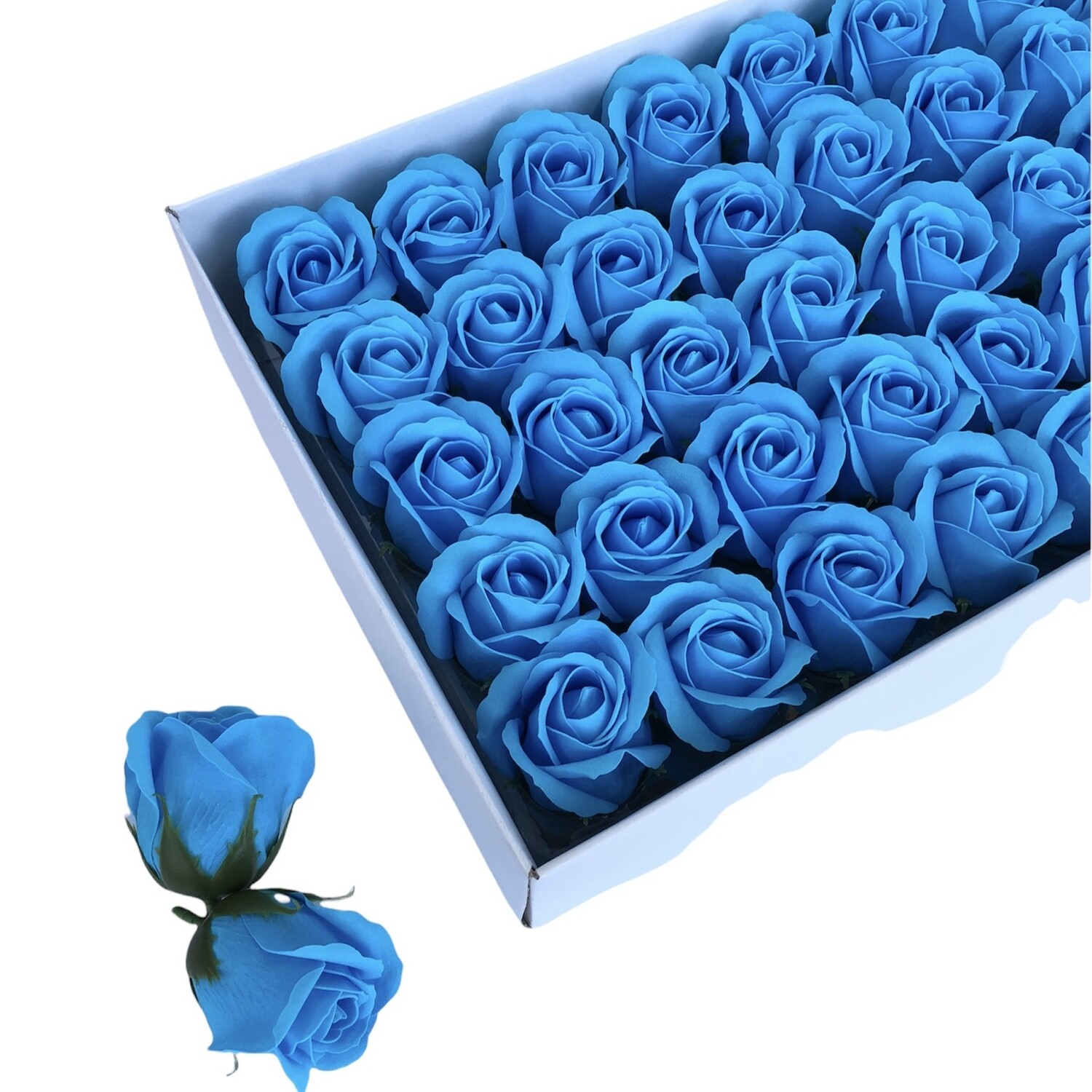 Мыльные розы, цвет - ГОЛУБОЙ, размер 5х5 см, в упаковке 50 шт
