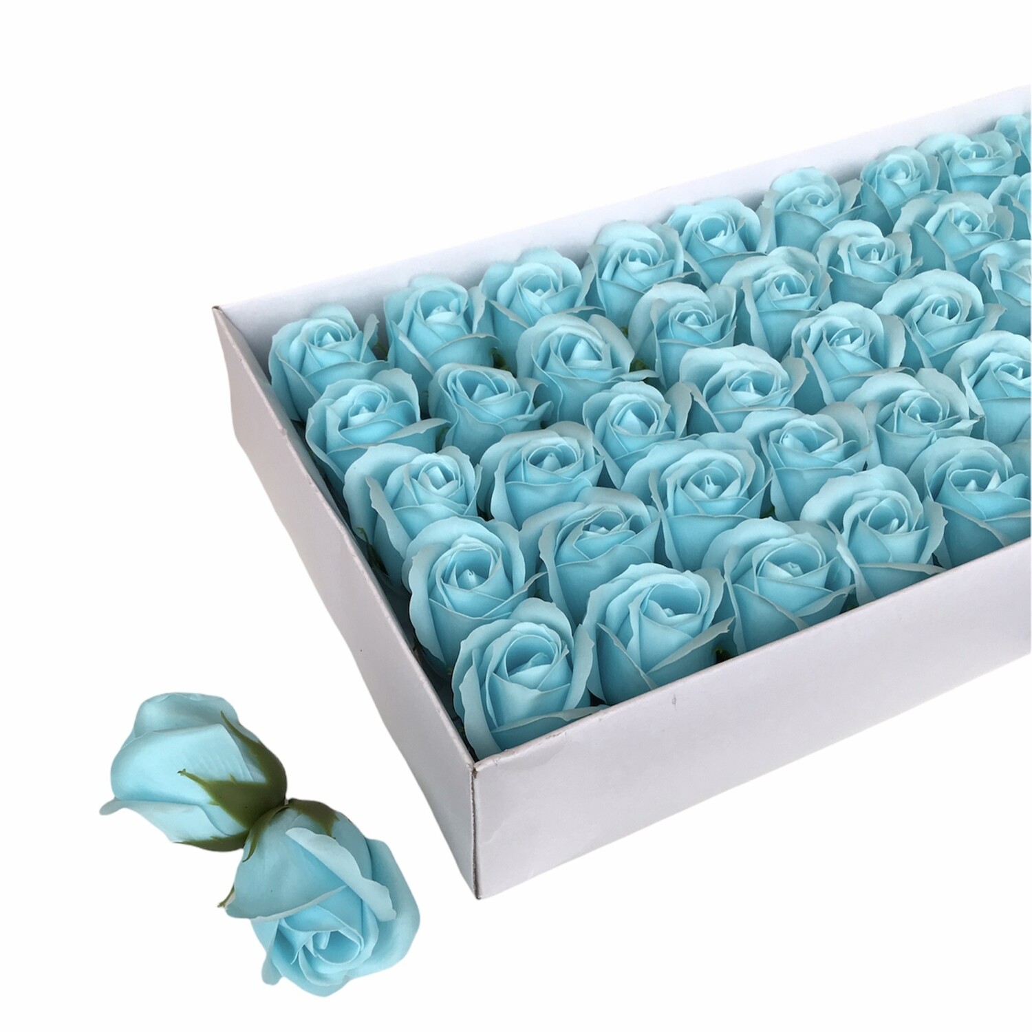 Мыльные розы, цвет - БИРЮЗОВЫЙ, размер 5х5 см, в упаковке 50 шт