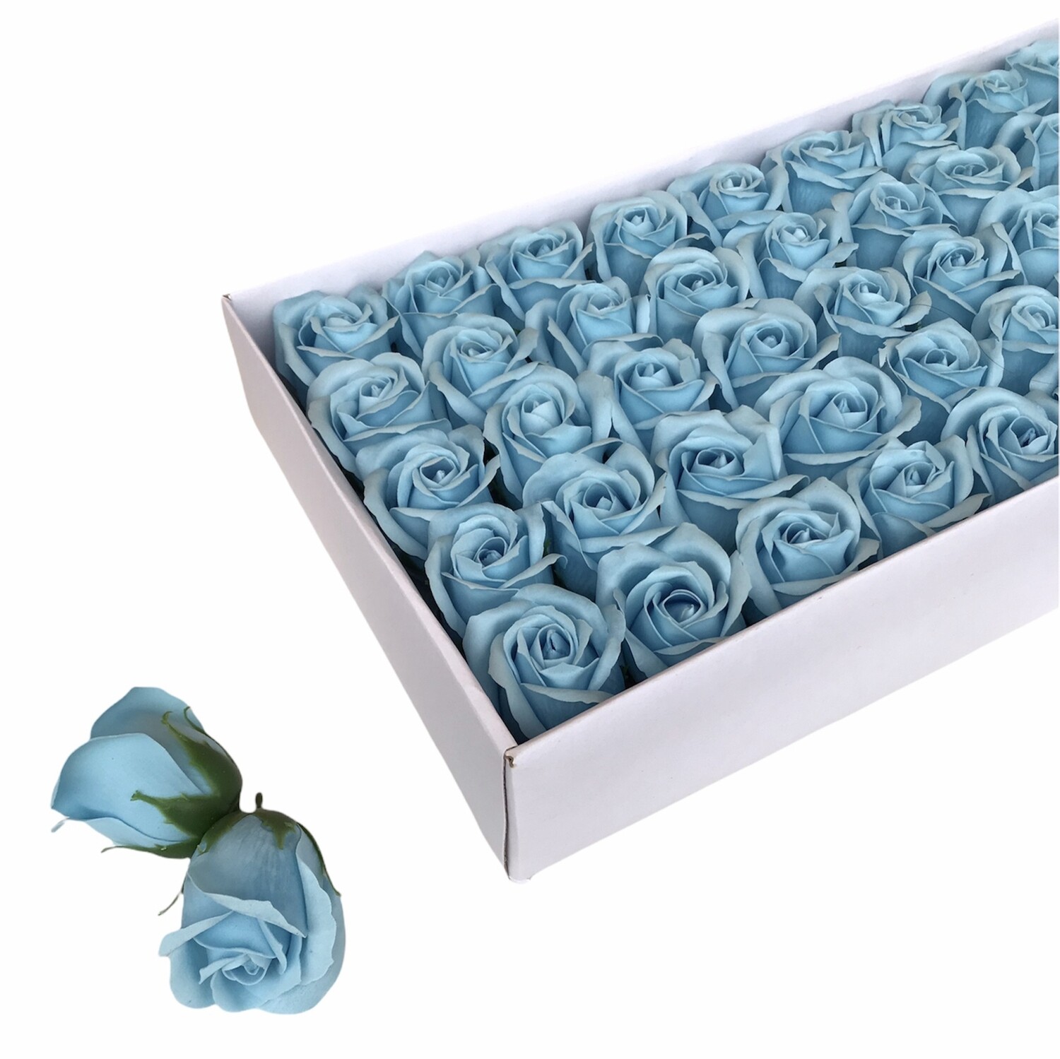Мыльные розы, цвет - ХОЛОДНЫЙ ГОЛУБОЙ, размер 5х5 см, в упаковке 50 шт