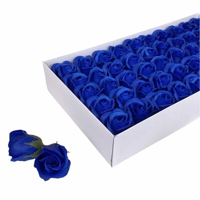 Мыльные розы, цвет - СИНИЙ, размер 5х5 см, в упаковке 50 шт